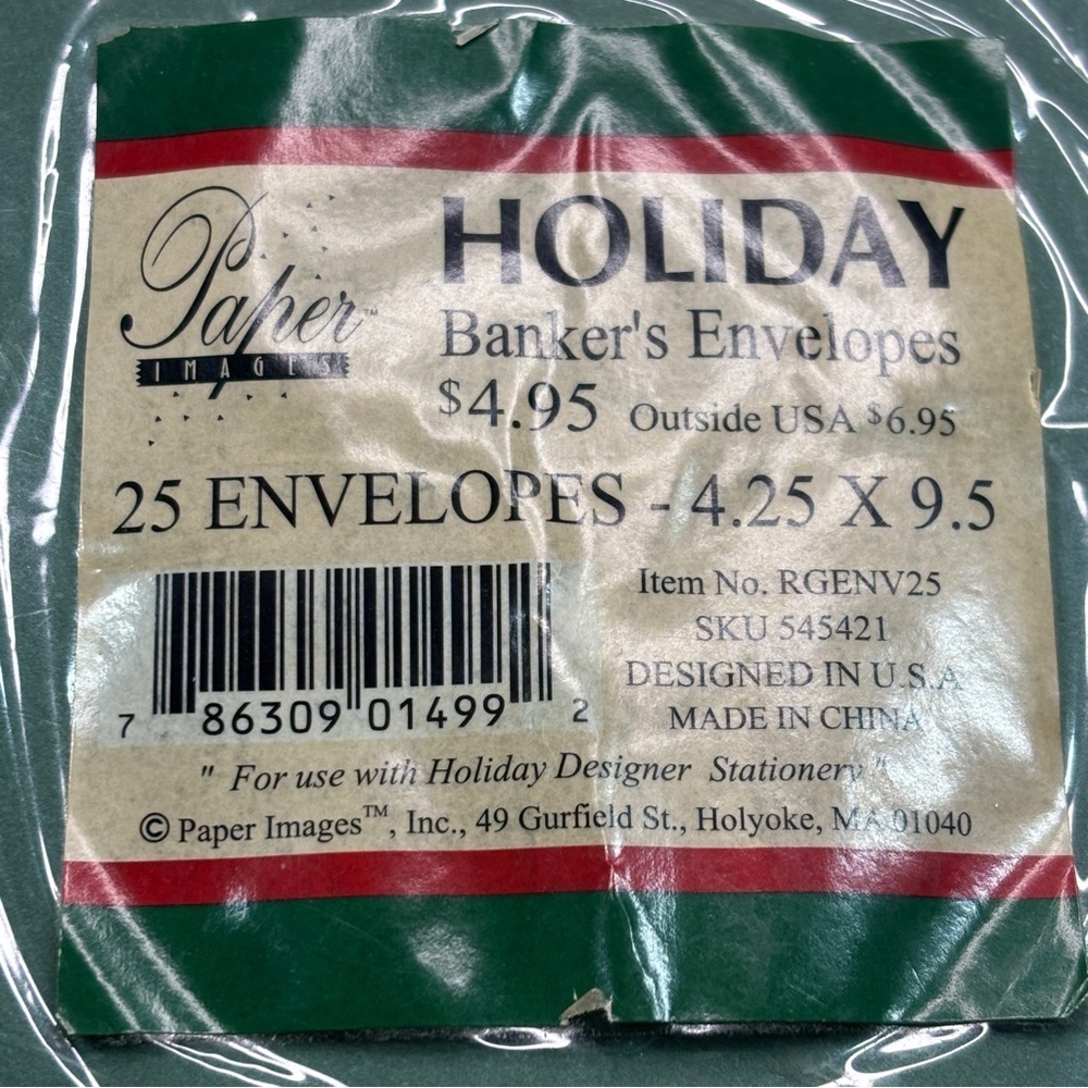 Holly French Horn paper images HOLIDAY green banker's envelopes 4.25x9.5 Money - Picture 8 of 8